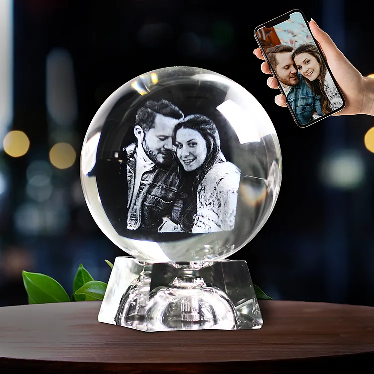 Personalized 3D Sphere Engraved Crystal Photo Night Light for Memories Decor Keepsake - For Gift