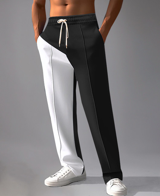 Casual Color Blocks Drawstring Elastic Waist Pleats Pants