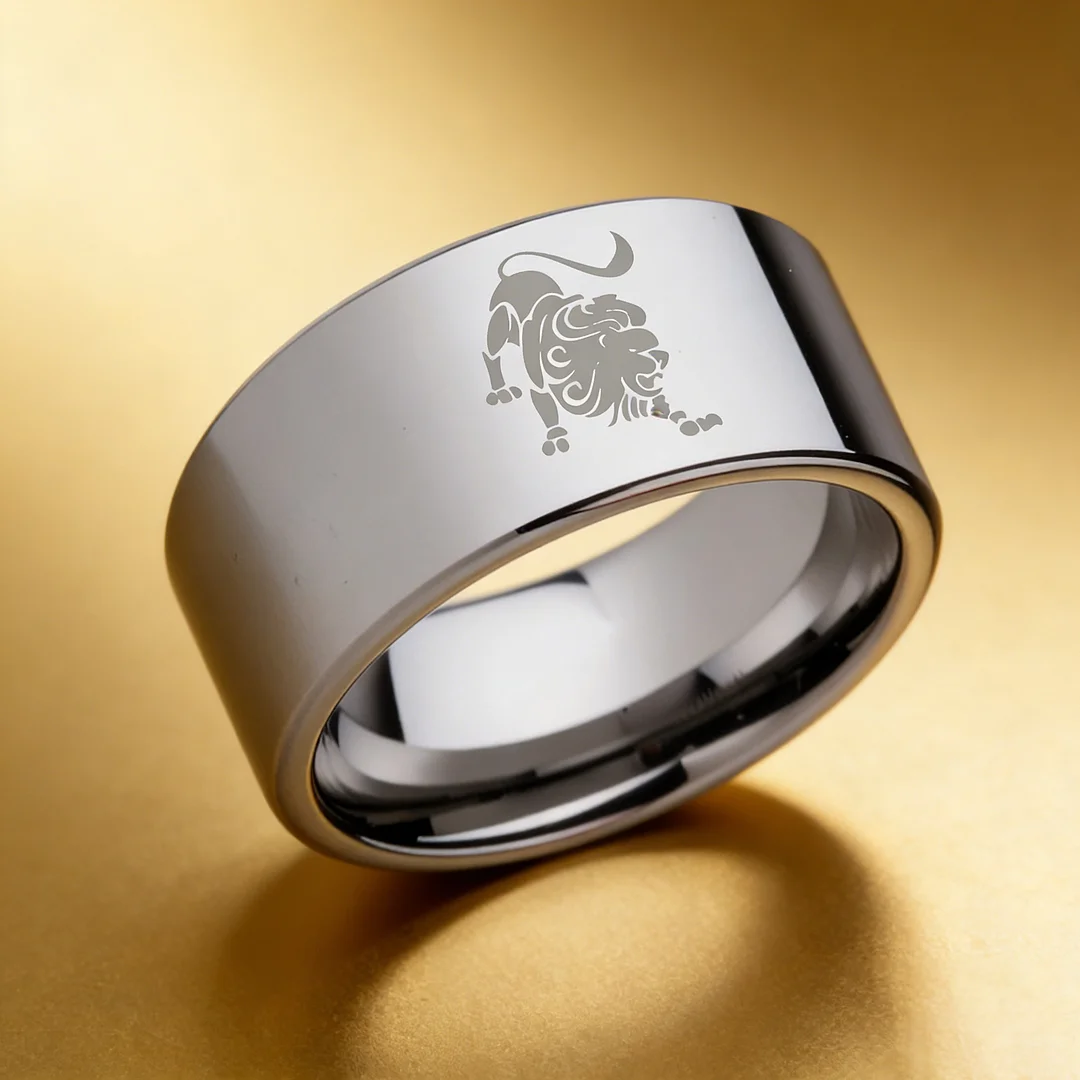 4MM 6MM 8MM 10MM Width Silver Flat Tungsten Carbide Rings Zodiac Leo Laser Couple Wedding Bands 