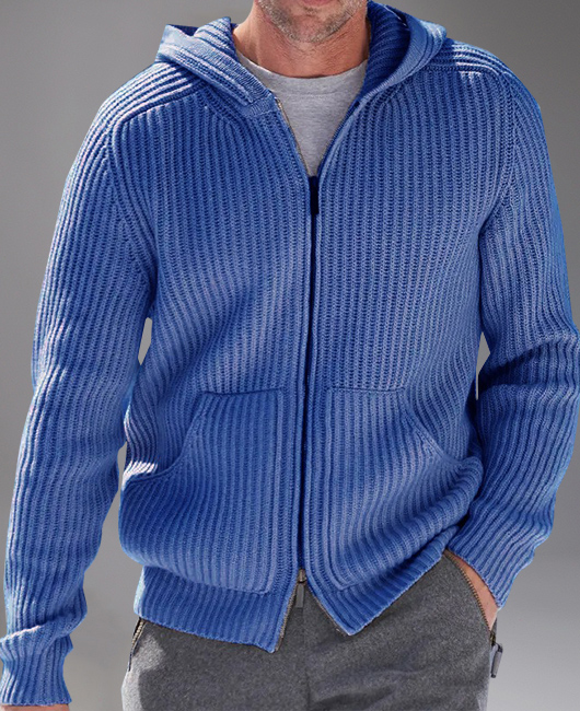 Daily Hooded Two-way Zipper Pockets Rib Knit Sweater
