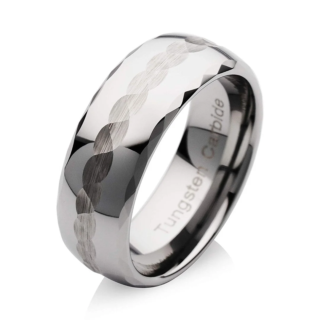 6MM 8MM Mens Women Tungsten Wedding Bands Silver Hammered Finish Comfort Fit Couple