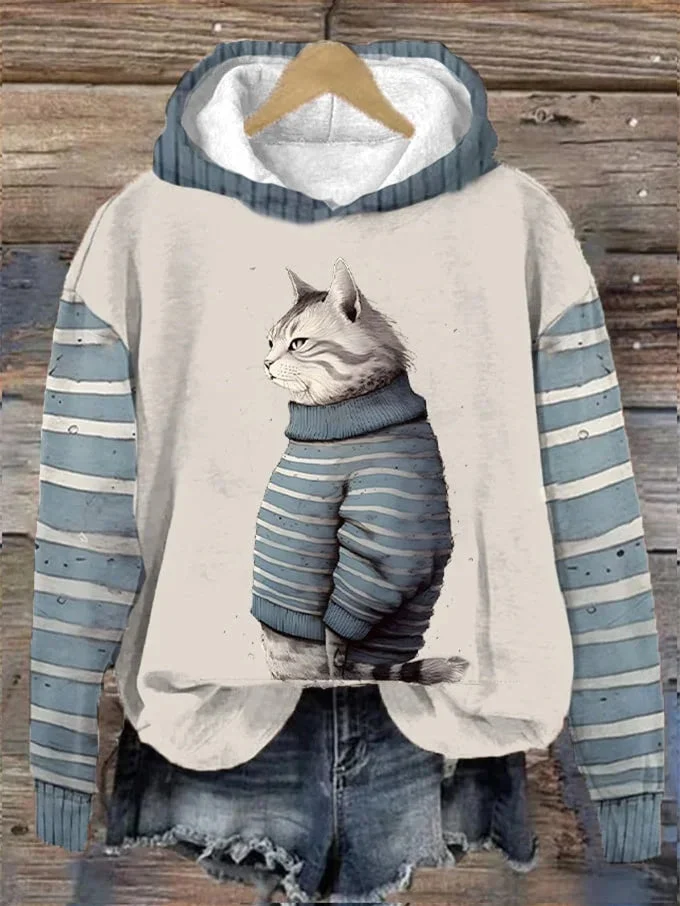 Women's Long Sleeve Scoop Neck Graphic Printed Hooded Tops