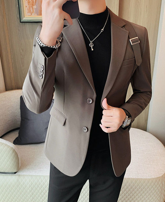 Business Buckle Design Notch Lapel Single Breasted Blazer