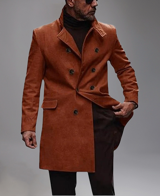 Business Woolen Lapel Double Breasted Solid Overcoat