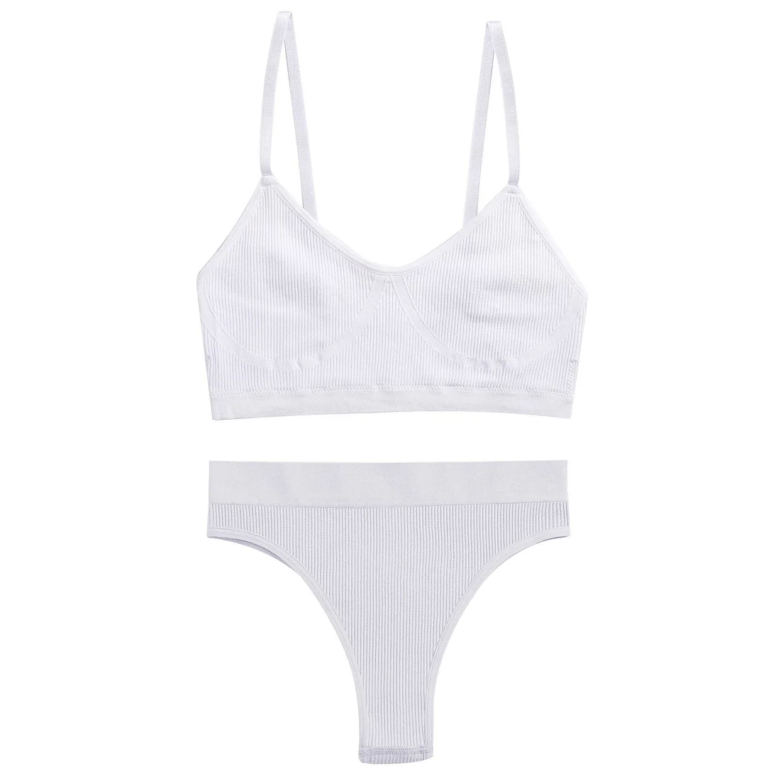 FINETOO Women Seamless Bra Set Push Up 1 Camis+1 Panty Lingerie Sports Underwear Active Sexy Thong Bra Fitness Bikini Crop Top