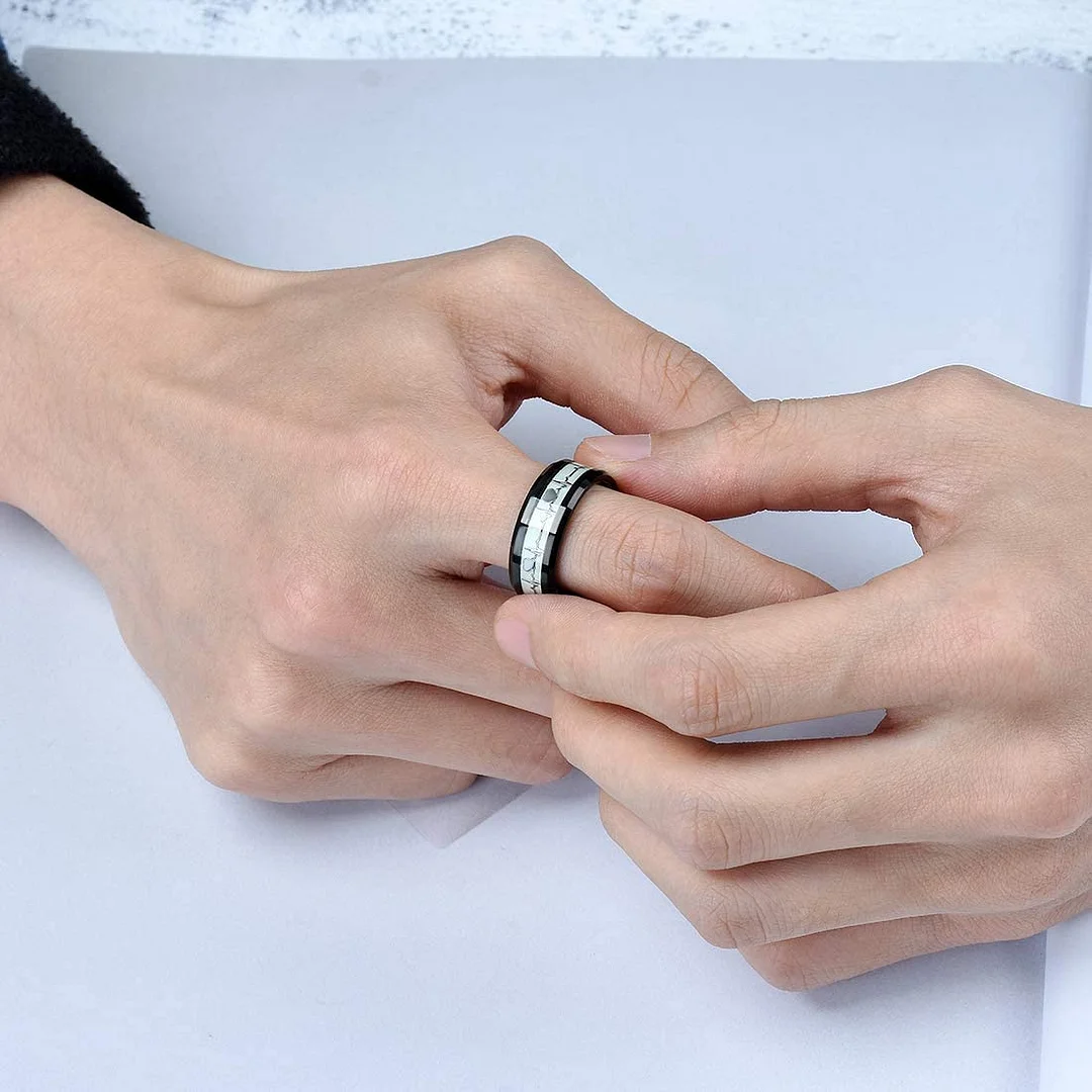 6MM 8MM Women's Or Men's Aurora Luminou Glow Tungsten Carbide Rings Carbon Fiber Hearthbeat