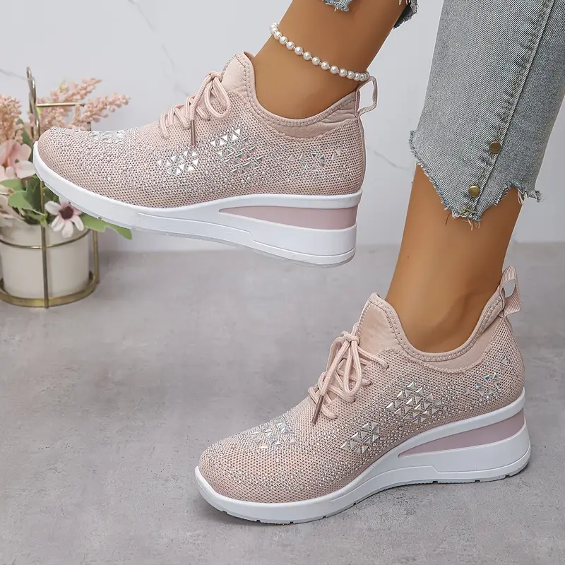 womens   embellished black sneakers comfortable low top lace up casual shoes with thick cushioned sole breathable fabric upper for   wear versatile for commuting   ladies sneakers everyday footwear stylish   durable rubber sole details 2