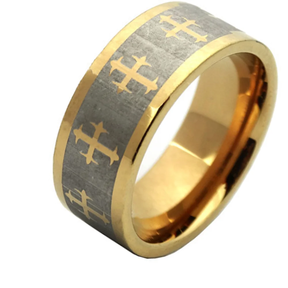 6MM 8MM Mens Tungsten Carbide Cross Laser Gold Wedding Bands
