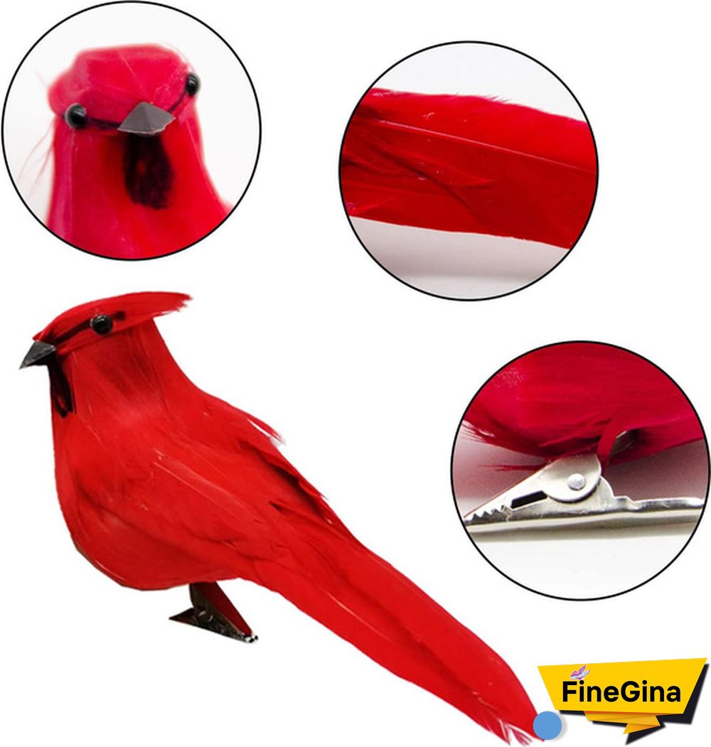12 PCS Artificial Red Cardinal Birds with Clip-5.0 Inch Christmas Cardinal Birds Clip for Christmas Tree Ornament Decorations