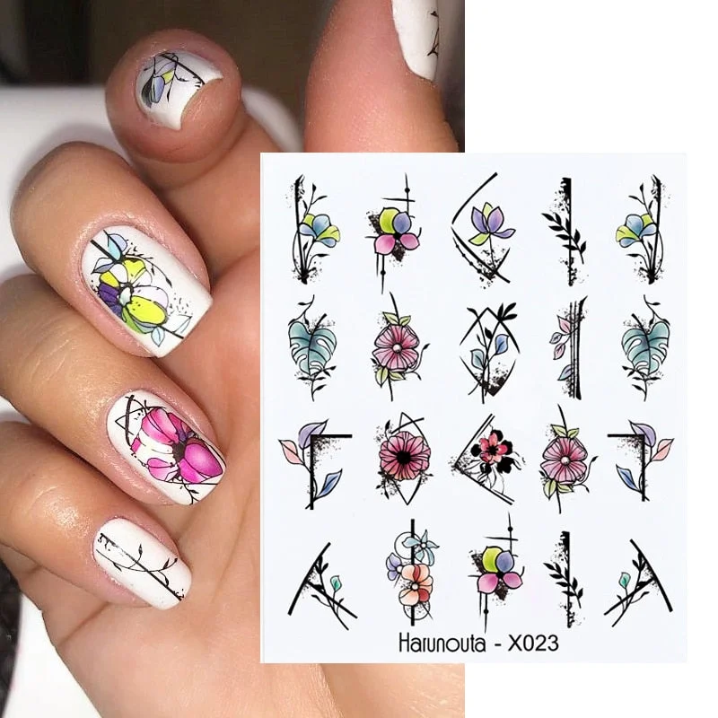 1Pc Spring Water Nail Decal And Sticker Flower Leaf Tree Green Simple Summer DIY Slider For Manicuring Nail Art Watermark