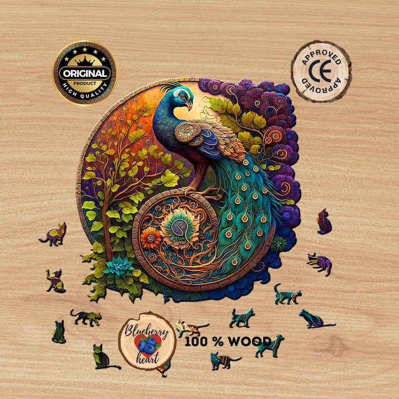 Exquisite Wooden Peacock Jigsaw Puzzle 3D Design Artistic and Mindful Gift Wooden puzzle for adults image 1
