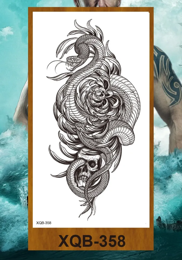 Hot Sale Temporary Tattoos Stickers Night Demon Sword Snake Men Women Girl Flower Arm Body Leg Chest Fake Tatoo Waterproof DIY