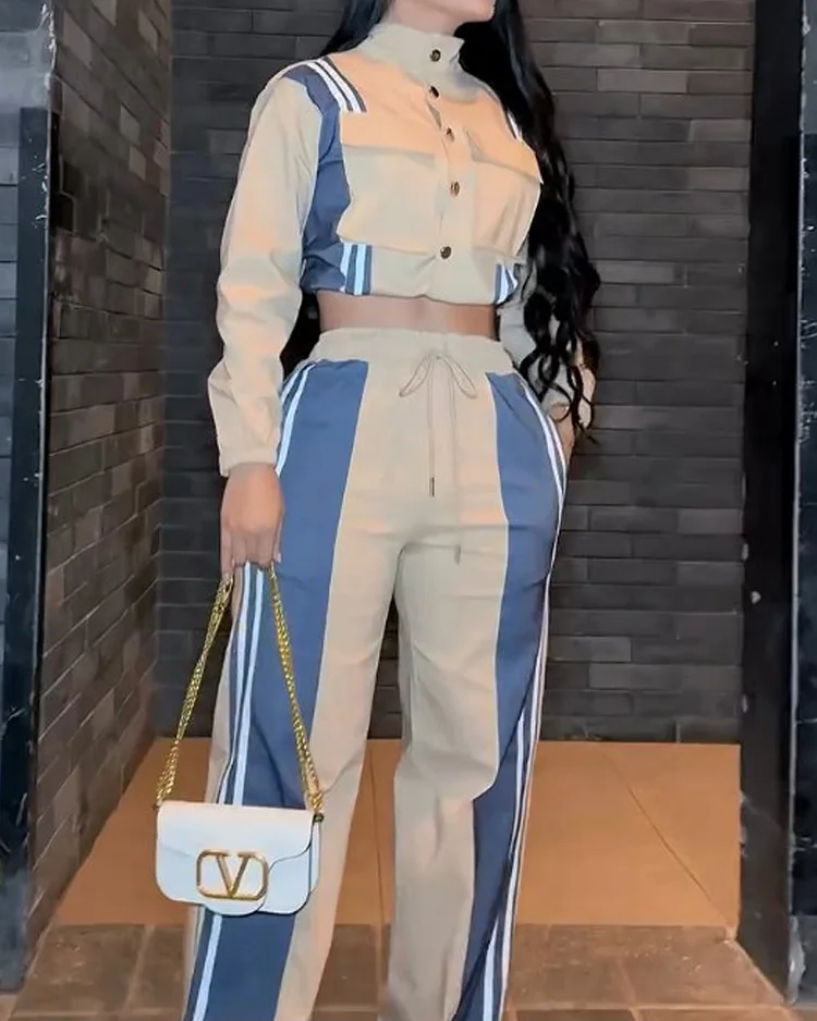Lapel casual color stitching two-piece suit