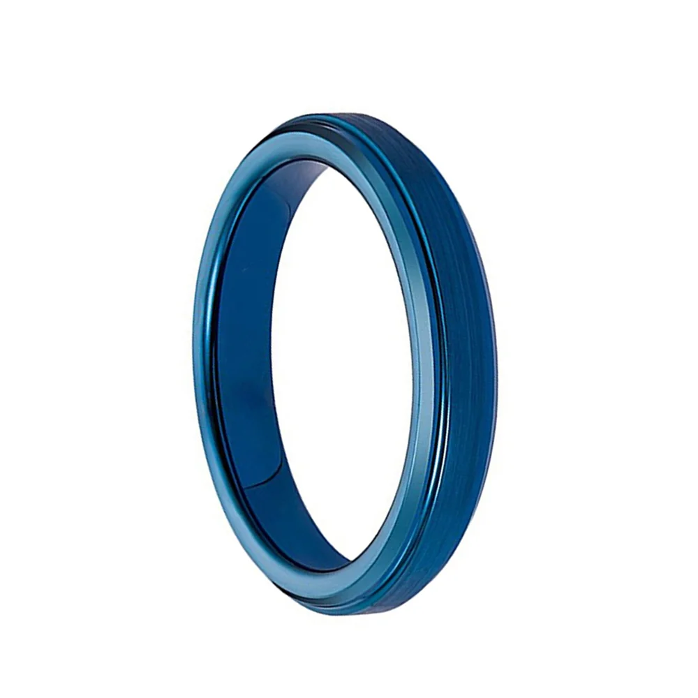 4MM 6MM 8MM Blue Plated Tungsten Wedding Rings Step Edge Brushed Surface