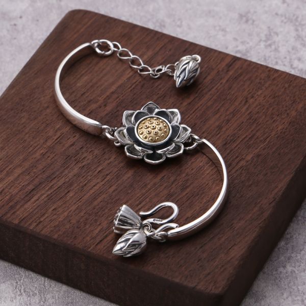Sterling Silver Lotus Flower Bracelet by miracleimy0