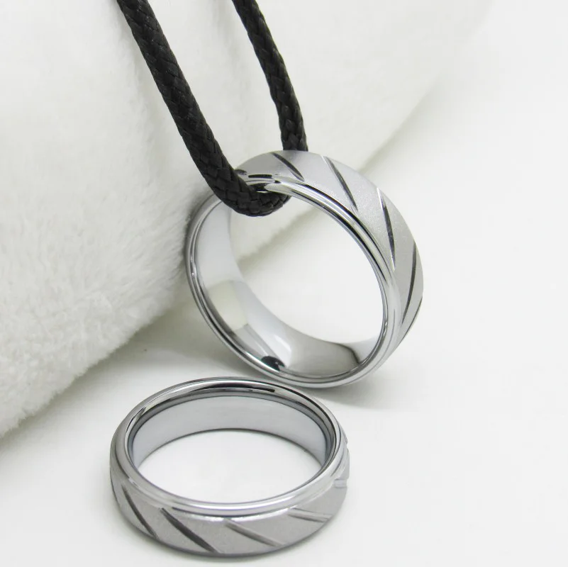 6MM 8MM Sliver Couple Tungsten Wedding Rings With Chamfered Grooves On Both Sides And Inclined Groove