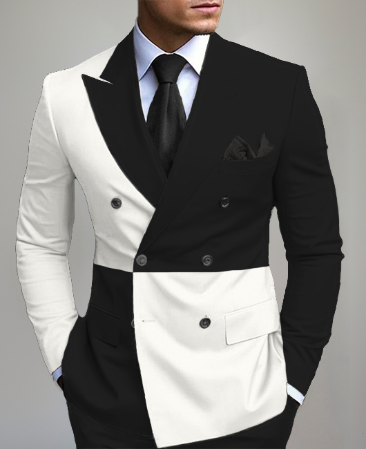 Business Contrast Colorblocks Double Breasted Peak Lapel Blazer