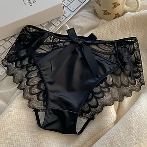 Men's Sexy Satin Transparent Hollow Lace Panties