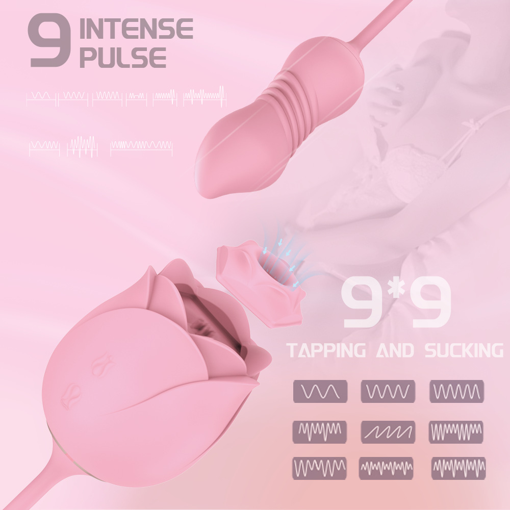 3-in-1 Double Headed Sucking And Tapping Rose Toy With Telescopic Jumping Egg