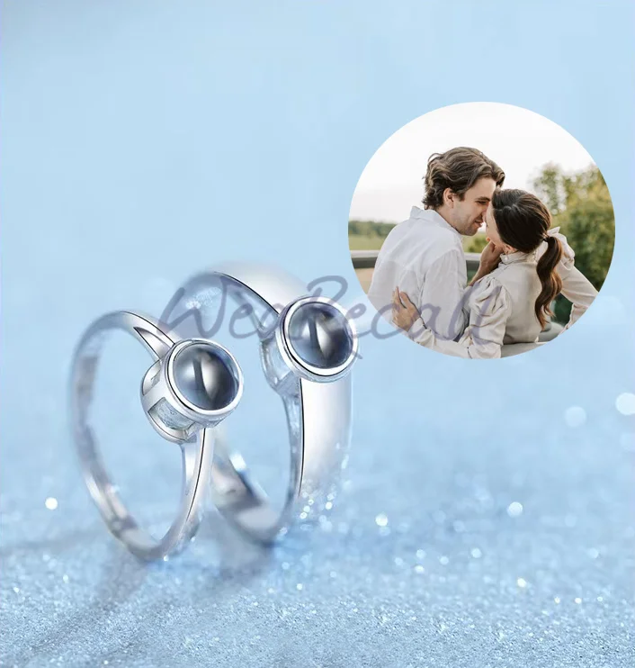 Projector Picture Custom Personalized Photo Couple Rings 925 Silver wetirmss