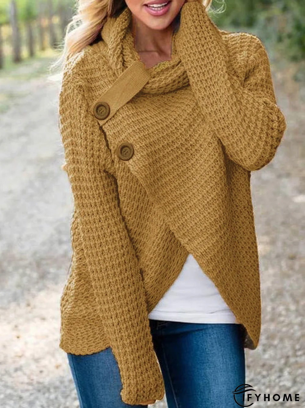 Asymmetrical Slit Cowl Neck Knitted Sweater | IFYHOME