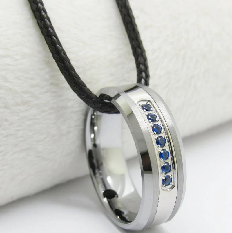 6MM 8MM Mens Tungsten Carbide Rings White Tungsten Carbon Fiber Polished Beveled Edge CZ Stone Channel