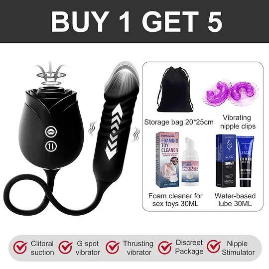 2025 Rose Thrusting Dildo with Clitoral Sucking and 10 Vibrating Modes for Deep Pleasure
