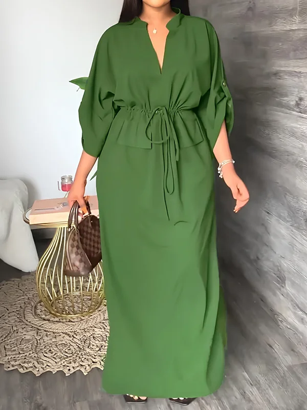 Sleeveless Solid Color Split-Side Round-Neck Maxi Dresses