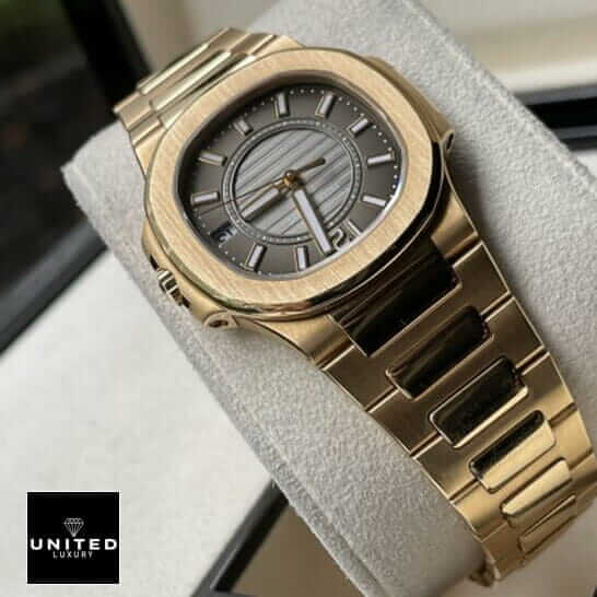 Patek Philippe Black Dial Gold Bracelet Replica in the stand