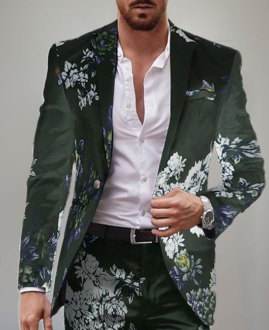 Party Floral Print Notch Lapel Blazer & Pants 2Pcs Set