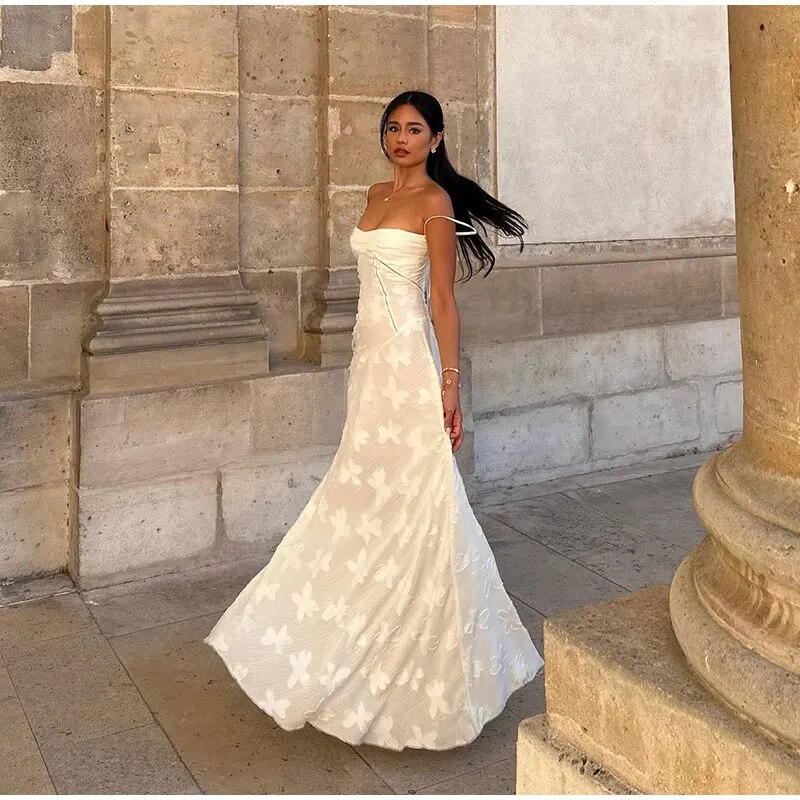 Elegant Floral Print Spaghetti Strap Maxi Dress-Vestes Novas