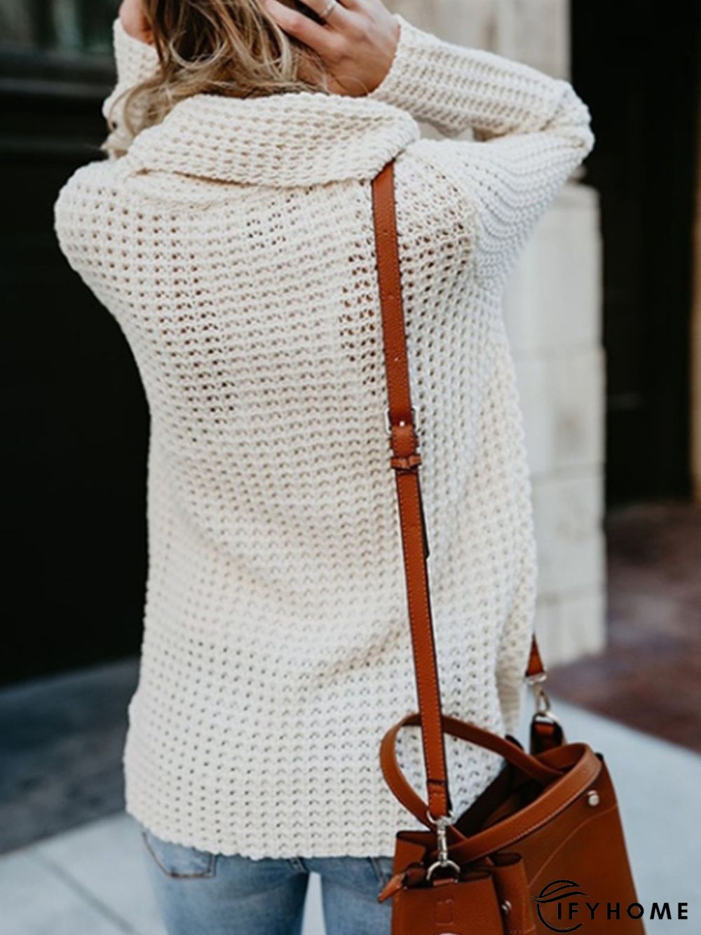 Asymmetrical Slit Cowl Neck Knitted Sweater | IFYHOME