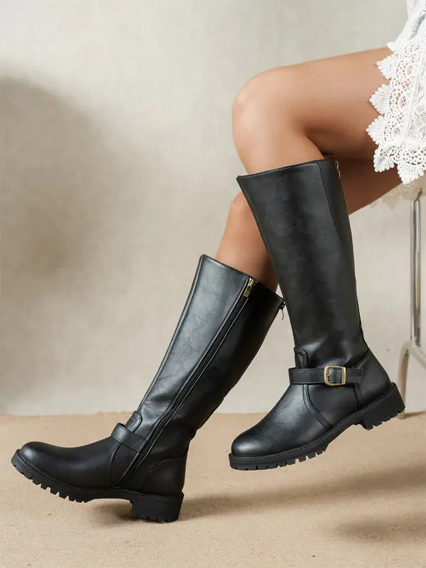 ⏰BLACK FRIDAY 50% OFF🔥Women's Winter Leather Low Heel Leather Long Boots