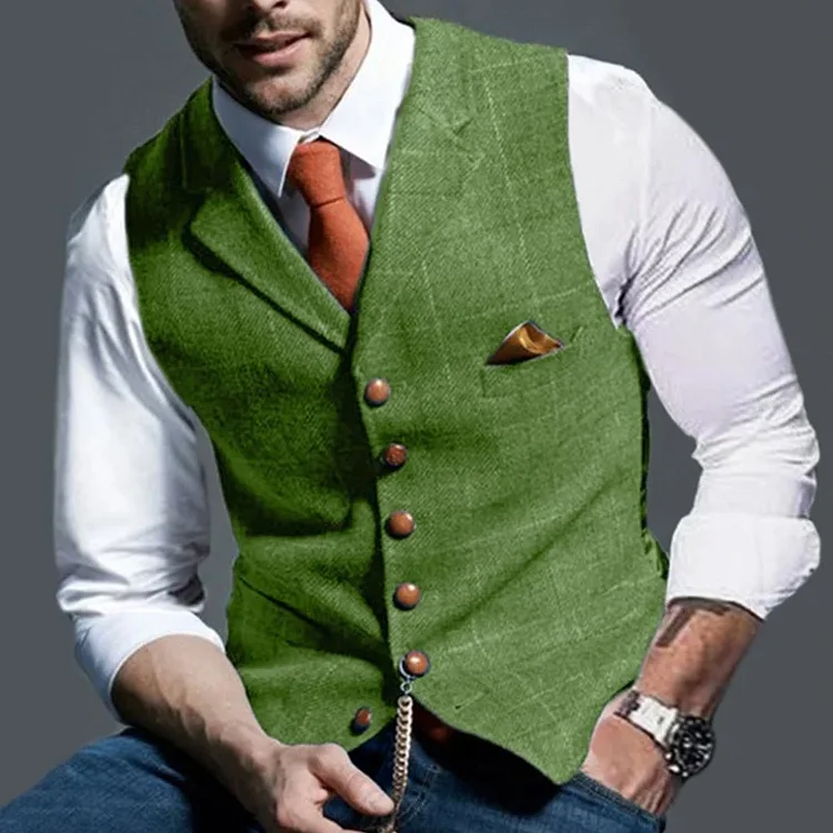 Men’s Classic Lapel Check Sleeveless Vest