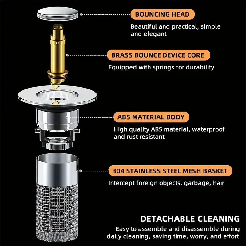 1pc stainless steel bathroom sink stopper anti odor basin bouncing core pop up bathroom sink plug sink drain stopper washbasin drain filter bathroom accessories details 2