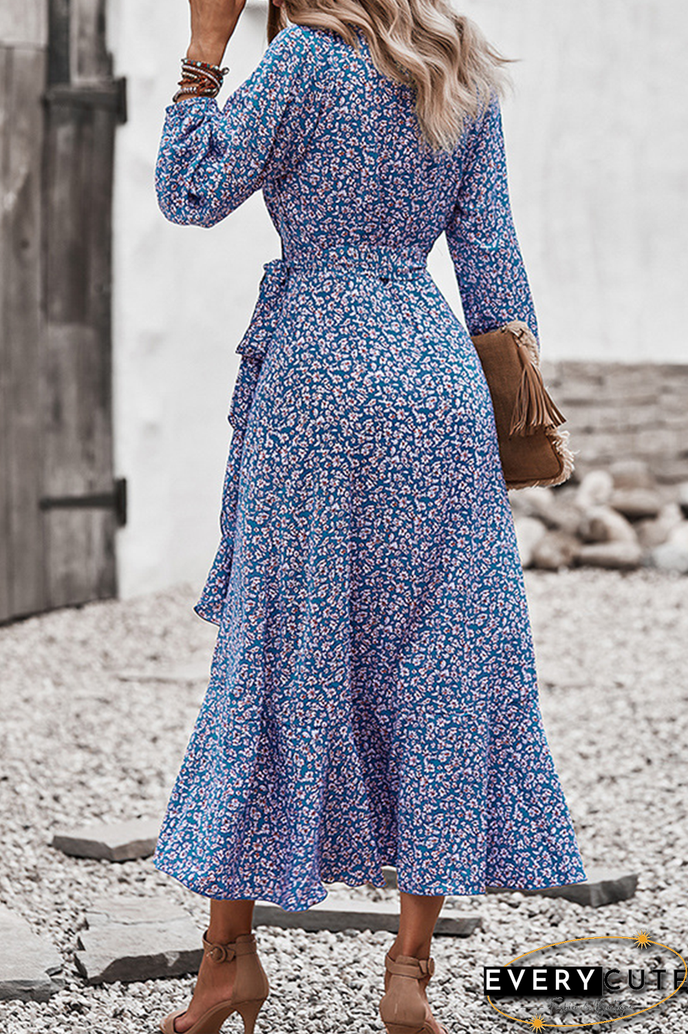 Elegant Floral Flounce Strap Design V Neck A Line Dresses(5 colors)