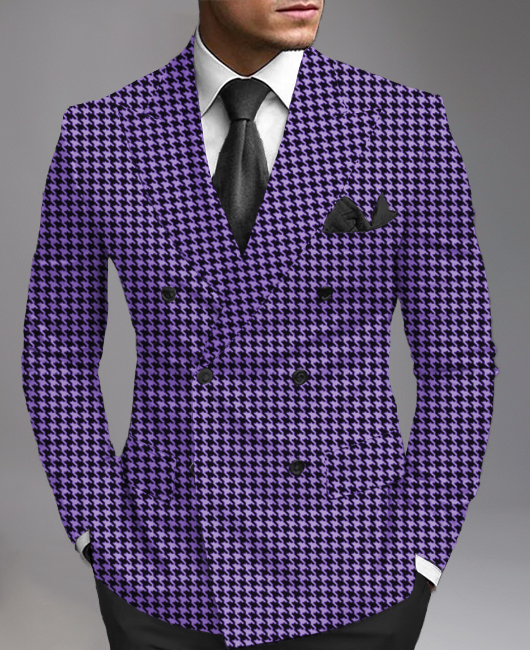Business Allover Houndstooth Pattern Peaked Lapel Double Breasted Blazer