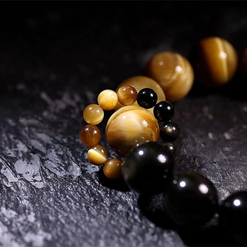 Natural Gold Sheen Obsidian Tiger Eye Wealth Tassel Bracelet
