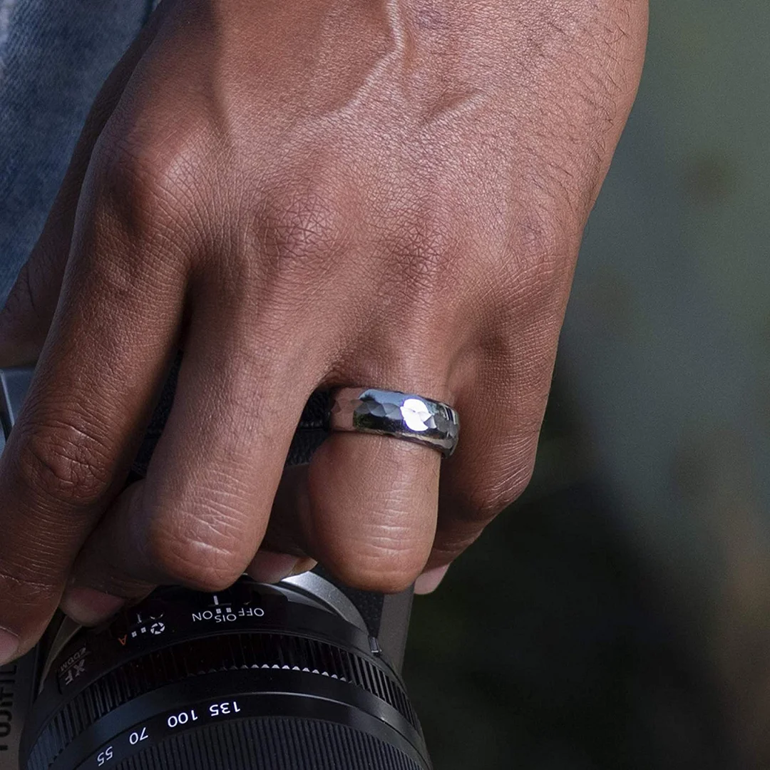 6MM 8MM Mens Women Tungsten Wedding Bands Silver Hammered Finish Comfort Fit Couple