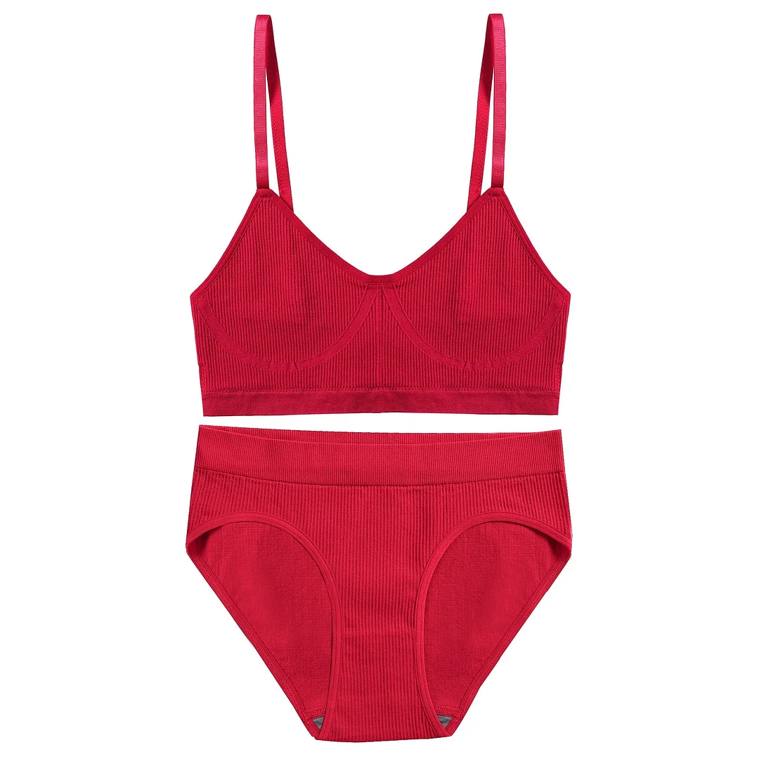 FINETOO Women Seamless Bra Set Push Up 1 Camis+1 Panty Lingerie Sports Underwear Active Sexy Thong Bra Fitness Bikini Crop Top