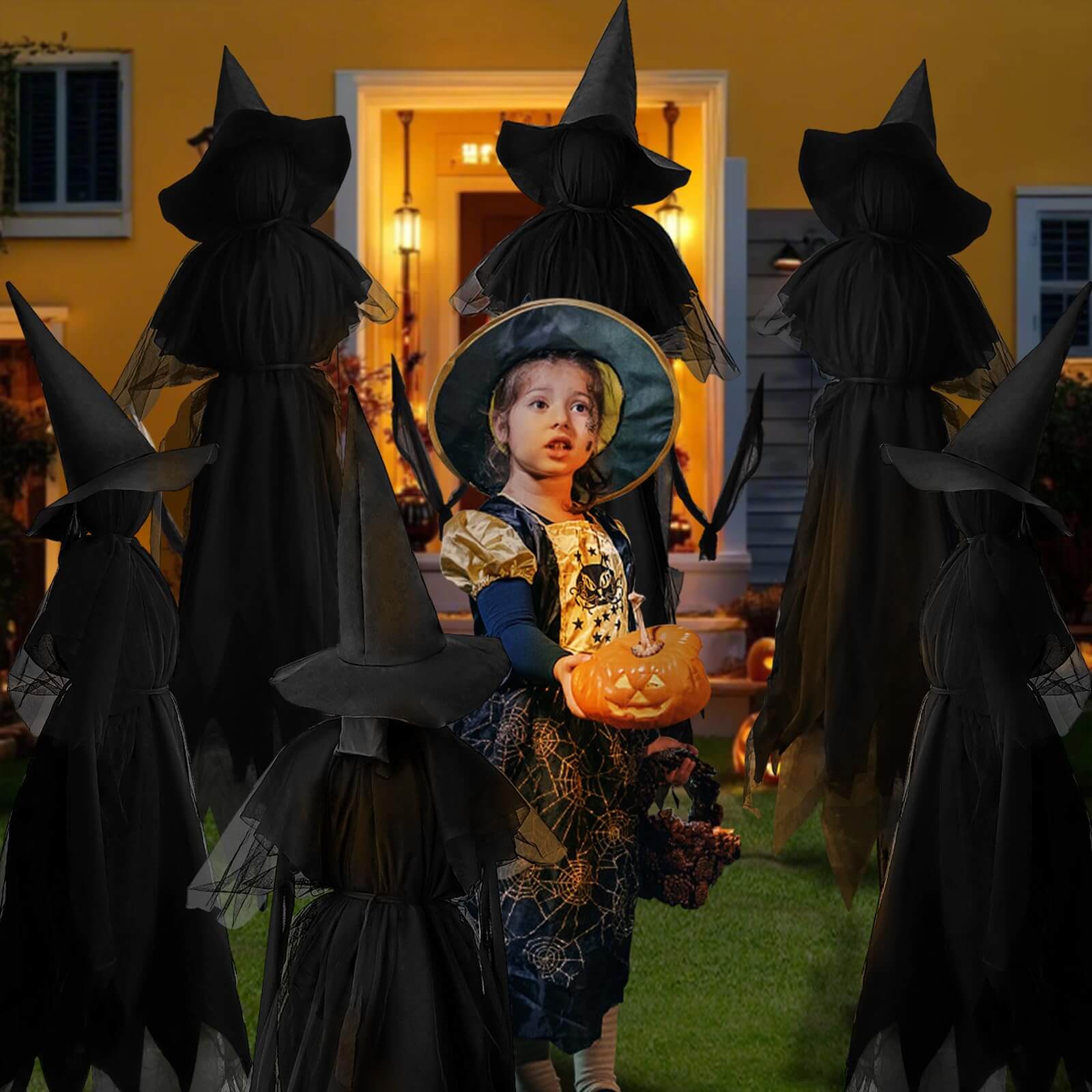4.9 ft LED Halloween Black Witches with Hats Stakes (3 PCS)