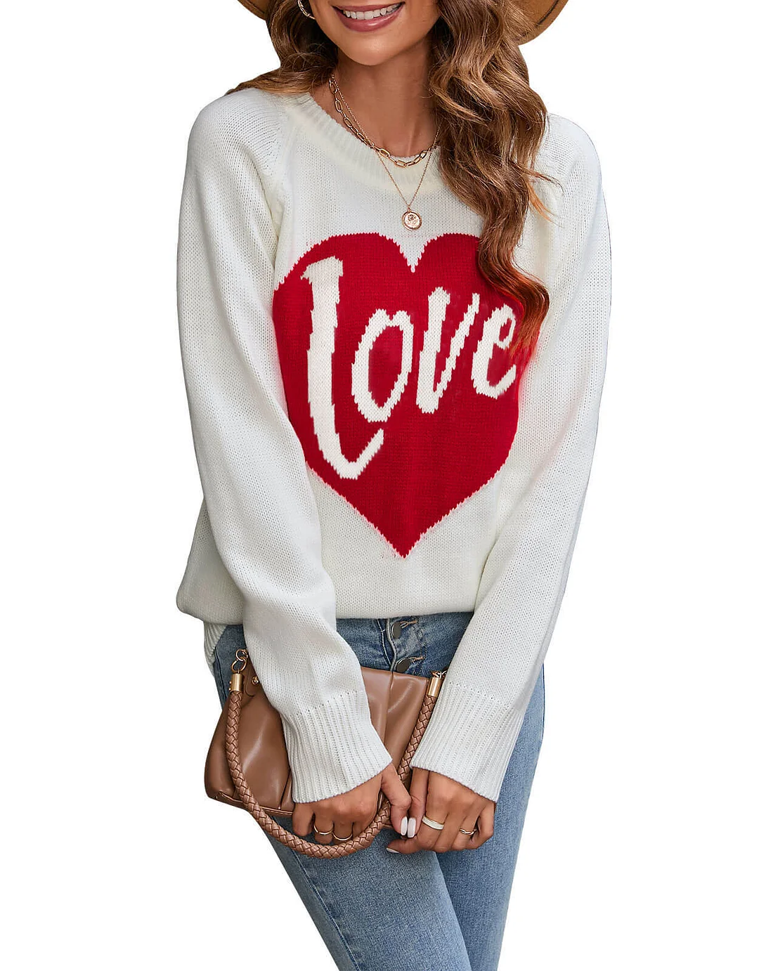Athvotar Athvotar And Winter New Loose Love Letter Round Collar Knitted Shirt Long-Sleeved Sweater Woman