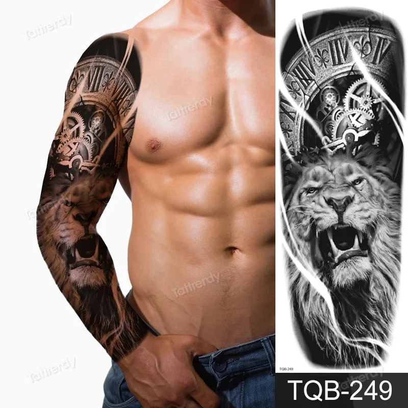 Sdrawing Temporary Tattoos men large full arm sleeve tattoo god wolf moon dragon lion king tiger forest tattoo designs big body