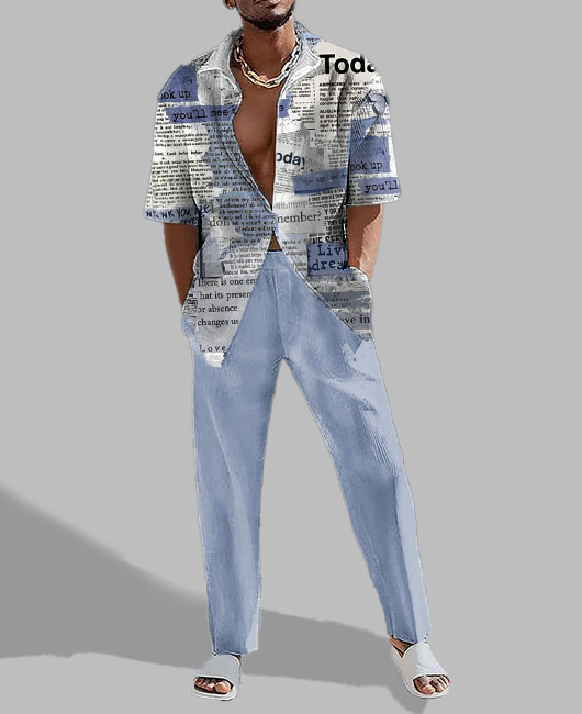 Letter Print Short Sleeve Shirt & Pant 2Pcs Set