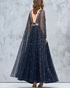 Embroidered Tulle Dress With Detailed Embroidery Bodice And Cape Sleeves