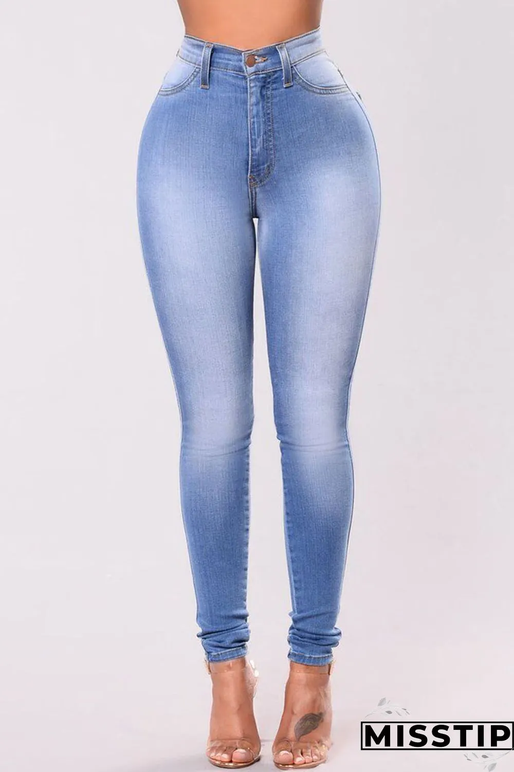 Black Fashion Casual Solid Patchwork High Waist Skinny Denim Jeans