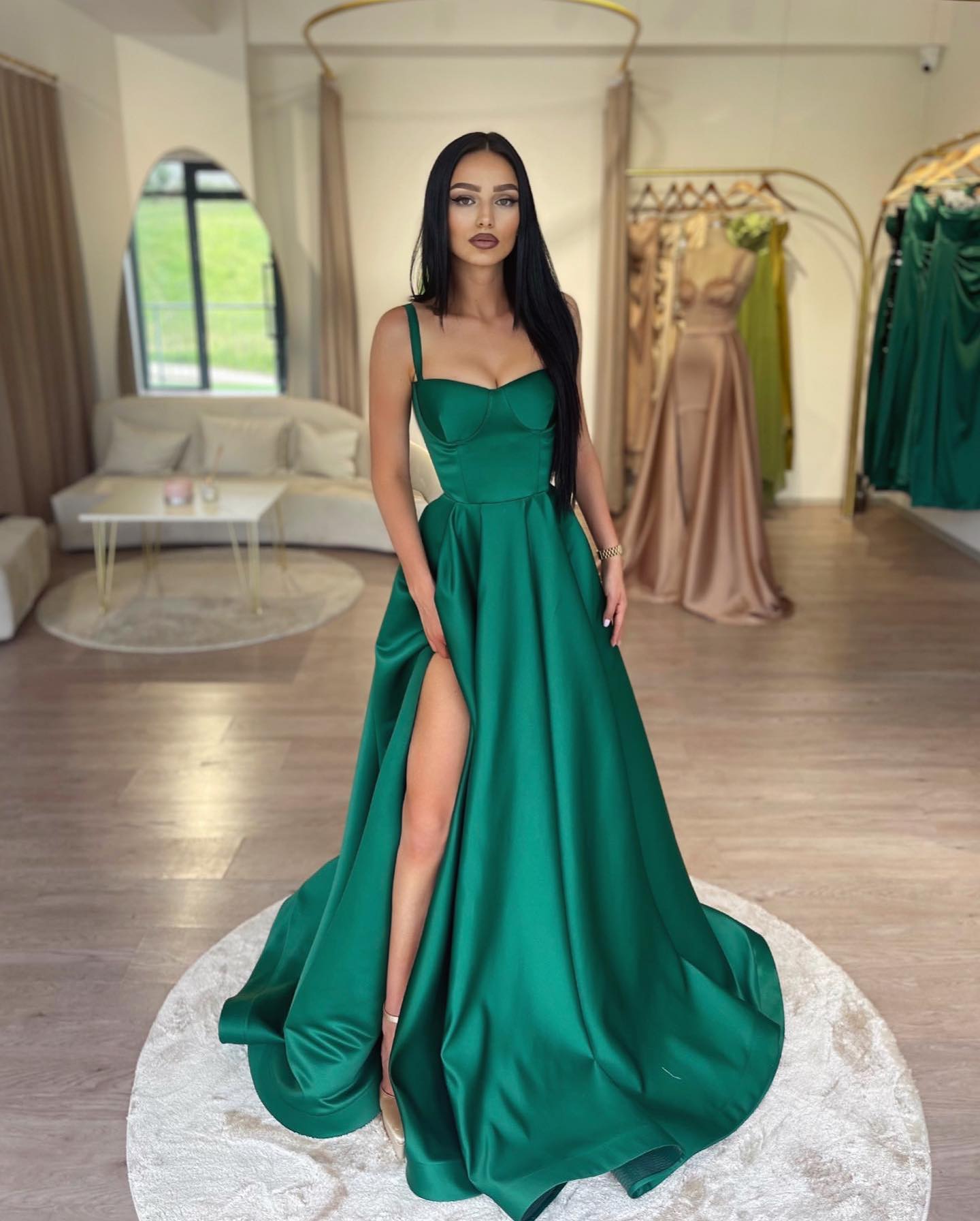 Miabel Dark Green Chic A-line Sleeveless Prom Dress with Split