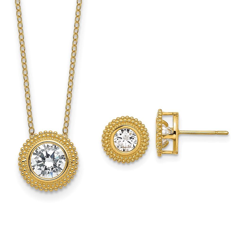 14k Gold CZ Cubic Zirconia Simulated Diamond Bezel With 2in Extension Necklace and Earrings Set Jewelry Gifts for Women