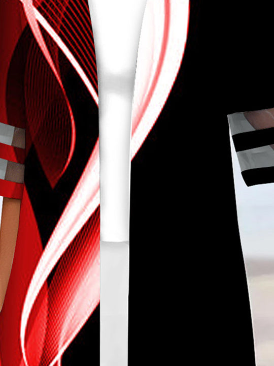 Women Half Sleeve Scoop Neck Striped Printed Colorblock Two-Pieced Tops