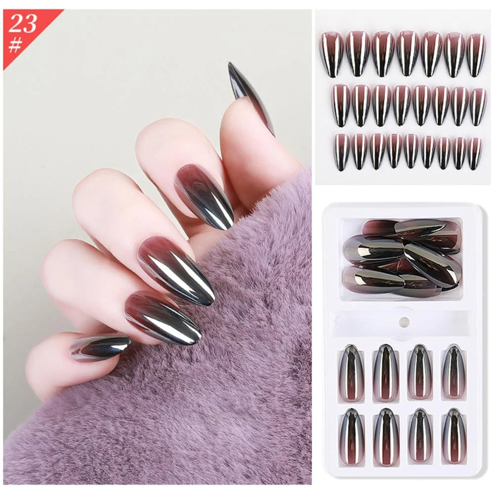 24pcs Detachable False Nails Colorful Stiletto False Nails Wearable Gradient Fake Nails Full Cover Nail Tips Nail Art Accessorie-Nail Inspo